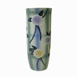 Artistic Flower Blue Green Checker Cross Porcelain Tall Slim Round Vase ws3513S