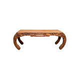 Vintage Floral Relief Carving Brown Rectangular Curve Legs Coffee Table ws3598S