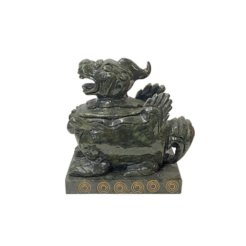 Large Hand Carved Chinese Green Stone Pixiu Fengshui Figure ws3614S