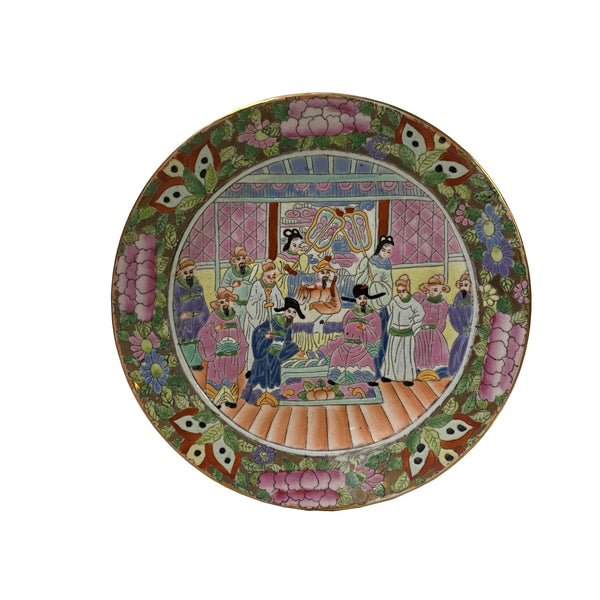 Chinese Oriental Canton Porcelain People Scenery Display Plate Decor ws3630S