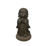16.5" Chinese Dark Gray Stone Anjali Mudra Cute Lohon Monk Statue ws3632S