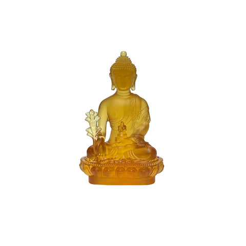 5" Orange Crystal Glass Cross Leg Medicine Amitabha Shakyamuni Buddha ws3670S