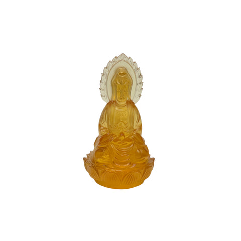 4" Orange Crystal Glass Sitting Lotus Two Faces Bodhisattva Buddha ws3673S