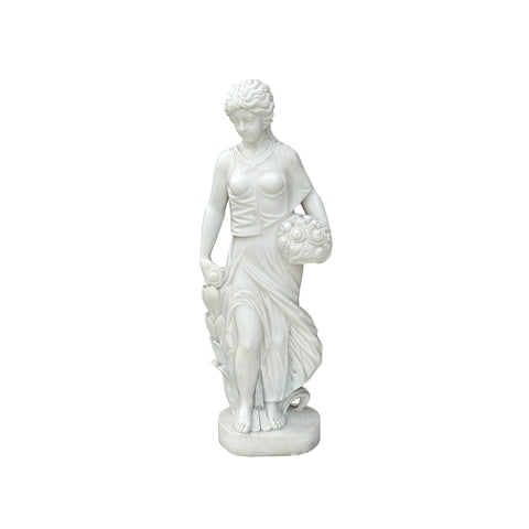 48" White Marble Hand-carved Venus Aphrodite Flower Basket Statue Sculpture ws3751S