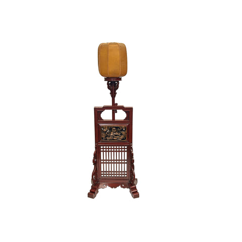 Vintage Chinese Brick Red Wood Floor Lamp With Golden Carving Base ws3758S