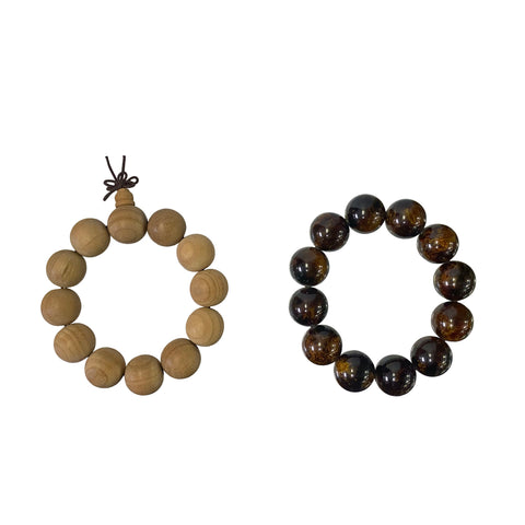 2 Light Brown Wood / Amber Resin Beads Hand Rosary Praying Bracelet ws3824S
