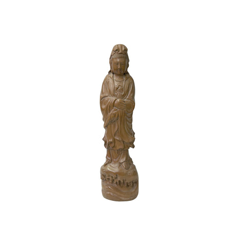 Chinese Brown Guan Yin Tara Bodhisattva Avalokitesvara Wood Statue ws3858S