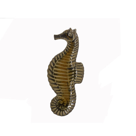 Artistic Mustard Yellow Glaze Ceramic Decorative Seahorse Shape Display Plate ws3872S