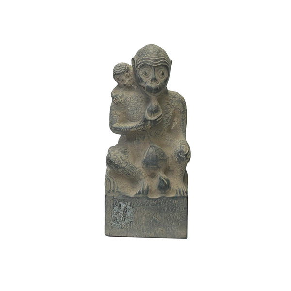 Rustic Gary Color Stone Carved Monkey Peach Accent Figure ws4224S Rustic Gary Color Stone Carved Monkey Peach Accent Figure ws4224S