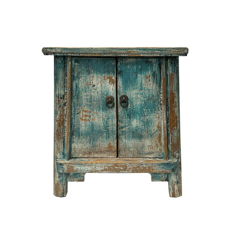 16.25" Distressed Teal Blue 2 Doors End Table Nightstand Chest ws4601S #2