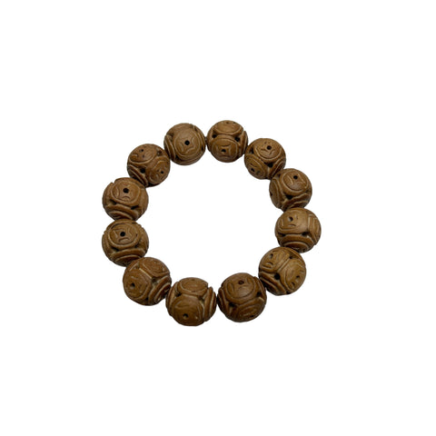 Sandalwood Coin Pattern Carving Beads Hand Rosary Praying Bracelet ws4686S