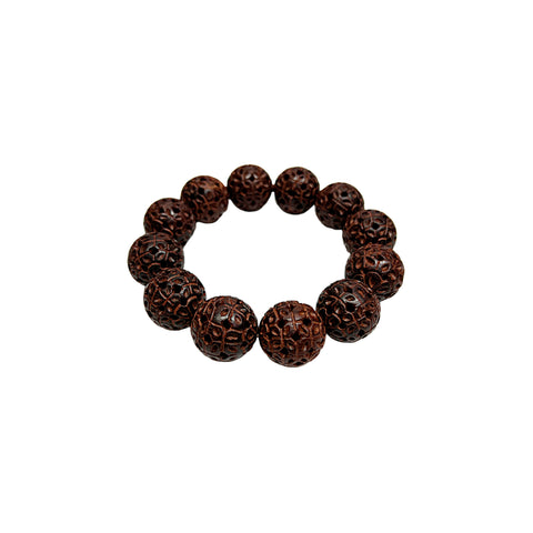 Chinese Zitan Rosewood Carved Beads Hand Rosary Praying Bracelet ws4693S