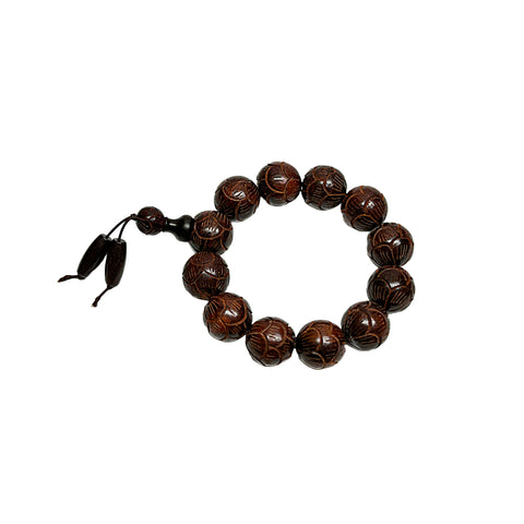 Chinese Rosewood Lotus Petal Carved Beads Hand Rosary Praying Bracelet ws4695S