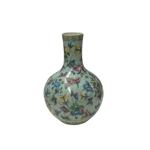 Orient Celadon Green Color Butterflies Pottery Ceramic Vase ws4698S