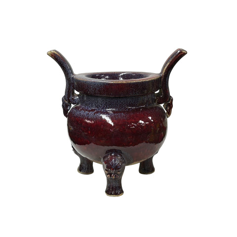 Orient Flame Oxblood Red Tri-Leg Ding Shape Ceramic Vase Container ws4699S