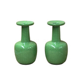 Pair Orient Crackle Pattern Verdant Green Color Pottery Ceramic Vases ws4701P