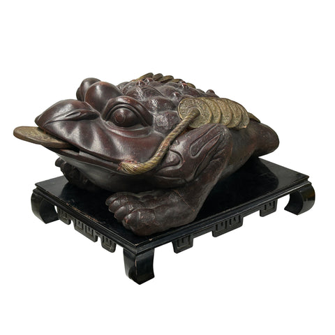 Vintage Chinese Brown Metal Toad Frog Coins FengShui Figures ws4703S