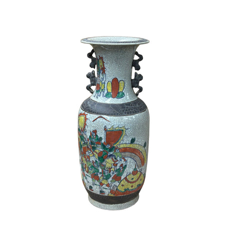 Orient Crackle Gray Warrior Graphic Artistic Pottery Ceramic Vase ws4704S