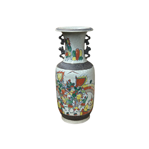 Orient Crackle Gray Warrior Graphic Artistic Pottery Ceramic Vase ws4707S