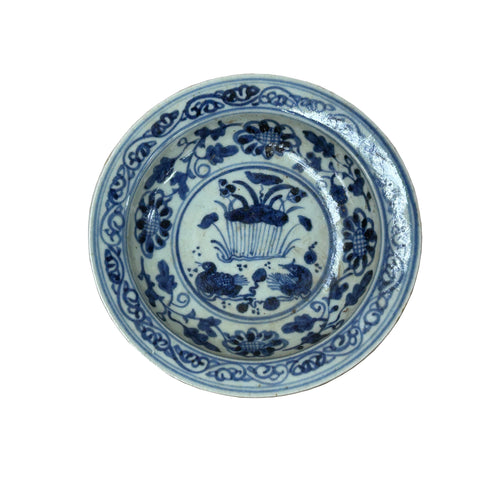 6.5" Handmade Porcelain Charger Plate Blue White Flower Birds Graphic ws4714S