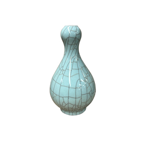 Crackle Pattern Aqua Blue Flare Slender Neck Ceramic Vase ws4715S
