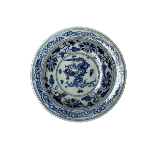 6.5" Handmade Porcelain Charger Plate Blue White Ancient Dragon Graphic ws4716S