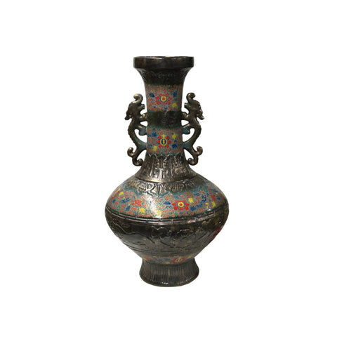 Orient Bronze Glaze Dragon Handle Color Floral Motif Ceramic Vase ws4717S