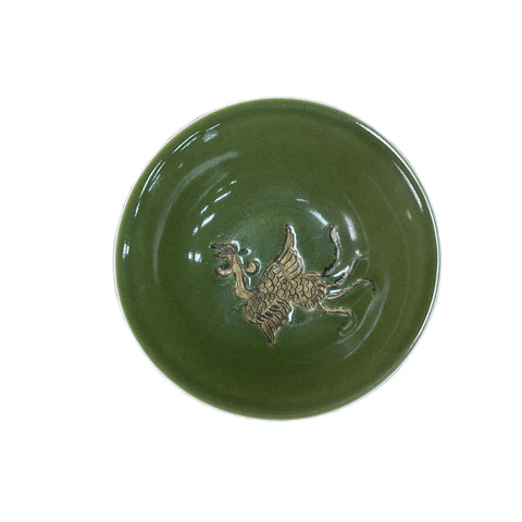Chinese Celadon Green Color Phoenix Graphic Ceramic Bowl Display Art ws4721S