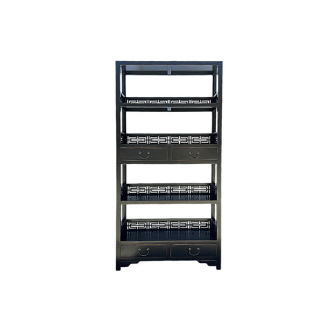 Oriental Black Fretwork Accent Bookcase Display Cabinet Etagere ws4737S