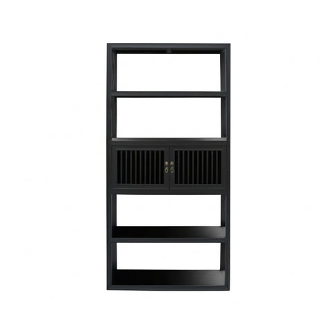 Black Bar Shutter Doors Minimalistic Bookcase Divider Cabinet Etagere ws4747S