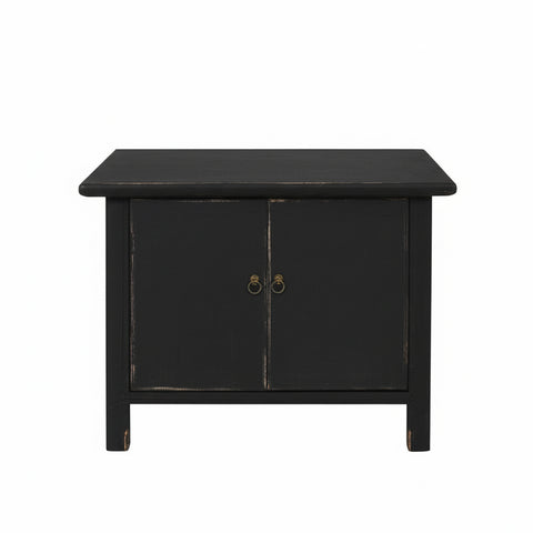 Chinese Distressed Black Lacquer 2 Doors Simple Credenza Table Cabinet ws4751