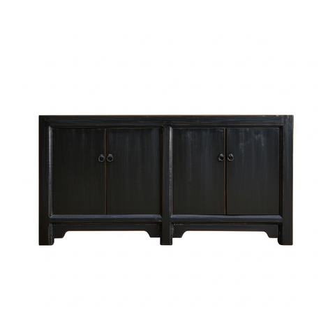Distressed Black Rough Wood 4 Doors Credenza Console Cabinet ws4757S