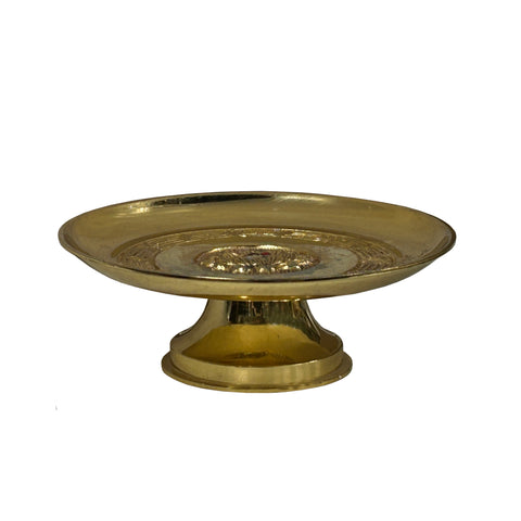 Chinese Lotus Floral Pattern Gold Color Metal Offering Plate Holder ws4766S
