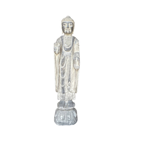Chinese Distressed Gray Stone Carved Standing Buddha Statue ws4767S