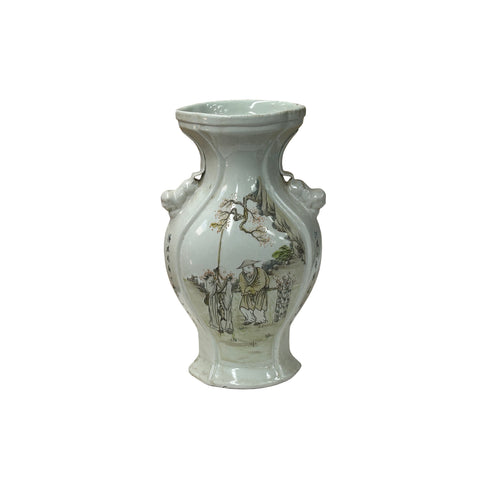 Oriental Flared White People Scenery Graphic Porcelain Art Vase ws4771S