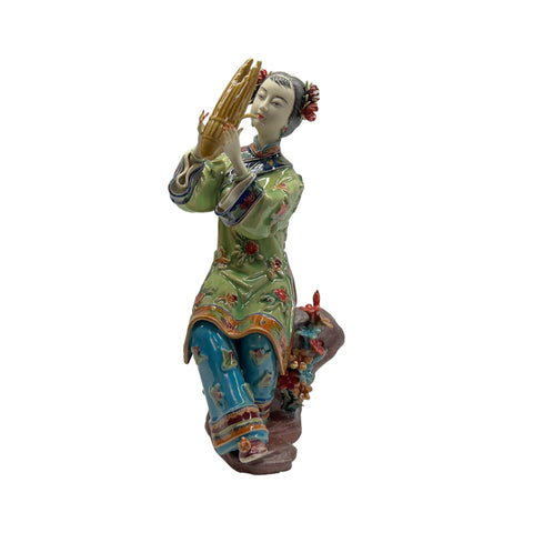 Chinese Porcelain Qing Style Dressing Music Lady Figure ws4774S
