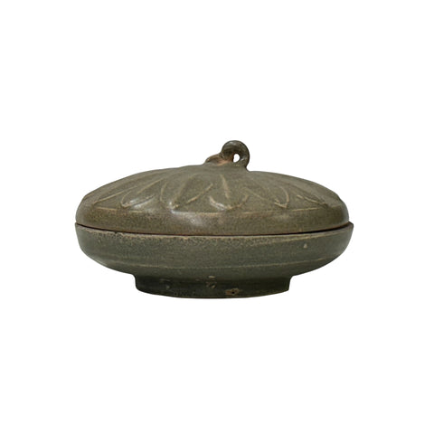 Chinese Celadon Tan Olive Glaze Pattern Ceramic Bowl Display ws4775S