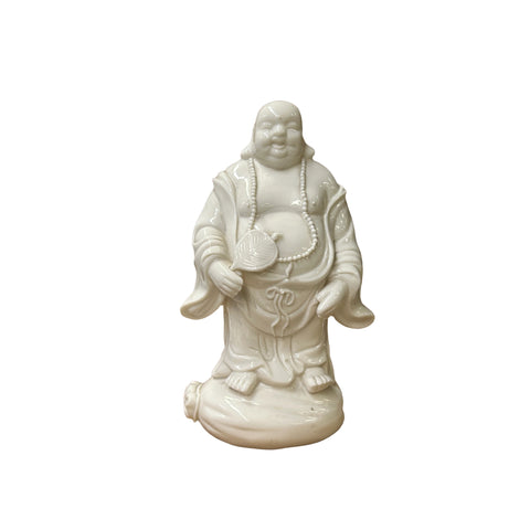 White Happy Laughing Buddha Holding Fan Deity Porcelain Figure ws4783S