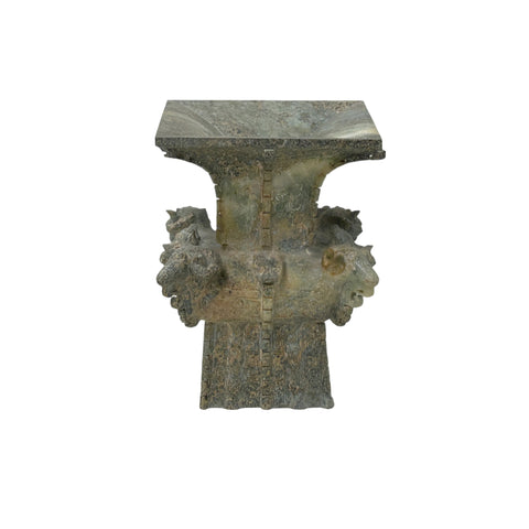 Green Gray Stone Carved Ritual Fengshui Ding Display Art ws4786S