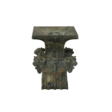 Green Gray Stone Carved Ritual Fengshui Ding Display Art ws4789S