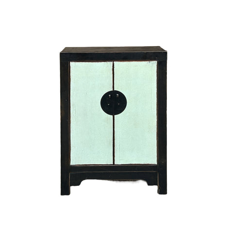 Distressed Black Frame Moon Face Light Green Blue End Table Nightstand ws4802S