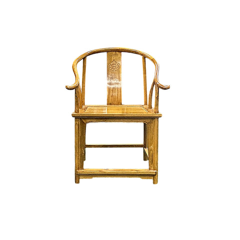 Oriental Light Brown Horseshoe Round Back Elm Wood Armchair ws4805S