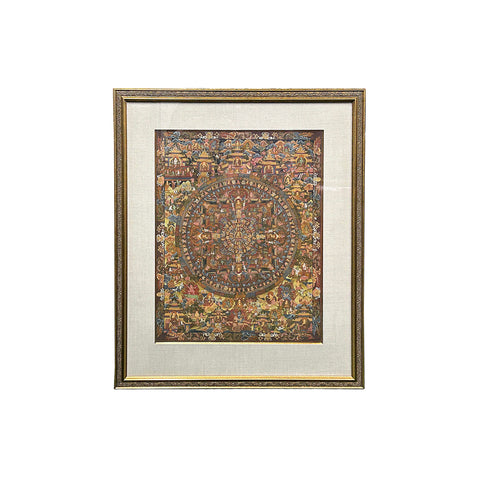 Tibetan Handpainted Canvas Mandala of Buddhas Thangka Framed Art ws4834S