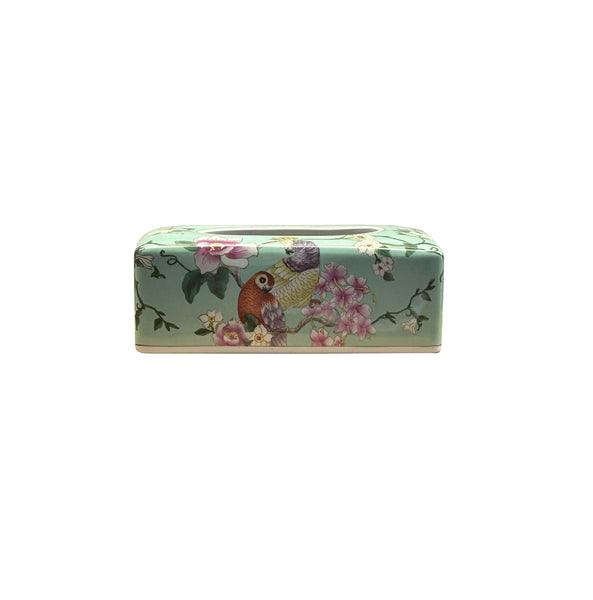 Light Blue Flower Bird Graphic Rectangular Porcelain Tissue Box Cover ws4820aS Light Blue Flower Bird Graphic Rectangular Porcelain Tissue Box Cover ws4820aS
