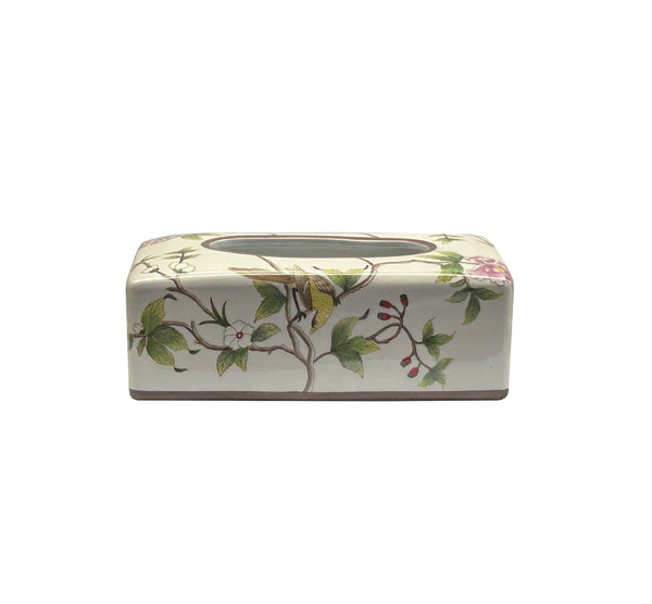 Almond Flower Bird Graphic Rectangular Porcelain Tissue Box Cover ws4820CS Almond Flower Bird Graphic Rectangular Porcelain Tissue Box Cover ws4820CS