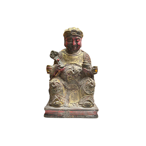 Vintage Chinese Wooden Carved Home Guardian Fortune Deity Figure ws4860S