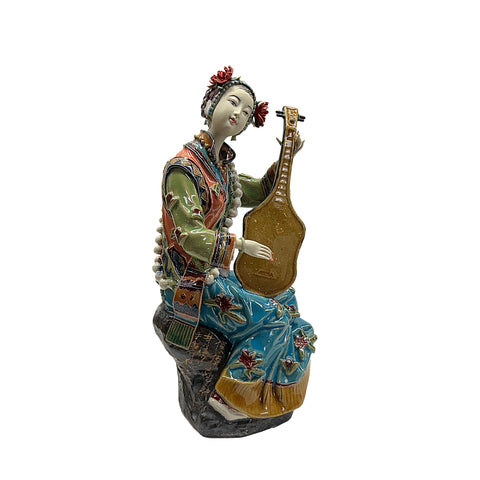 Chinese Porcelain Qing Style Dressing Playing Pipa Lady Figure ws4845S