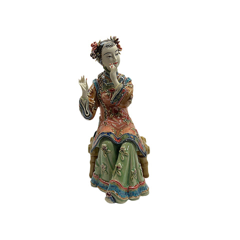 Chinese Porcelain Qing Style Dressing Playing Flute Lady Figure ws4846S