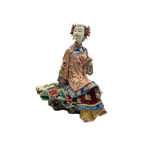 Chinese Porcelain Qing Style Dressing Resting Fan Lady Figure ws4847S