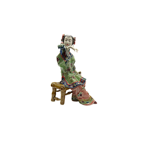 Chinese Porcelain Qing Style Dressing Sitting Bench Bird Lady Figure ws4848S